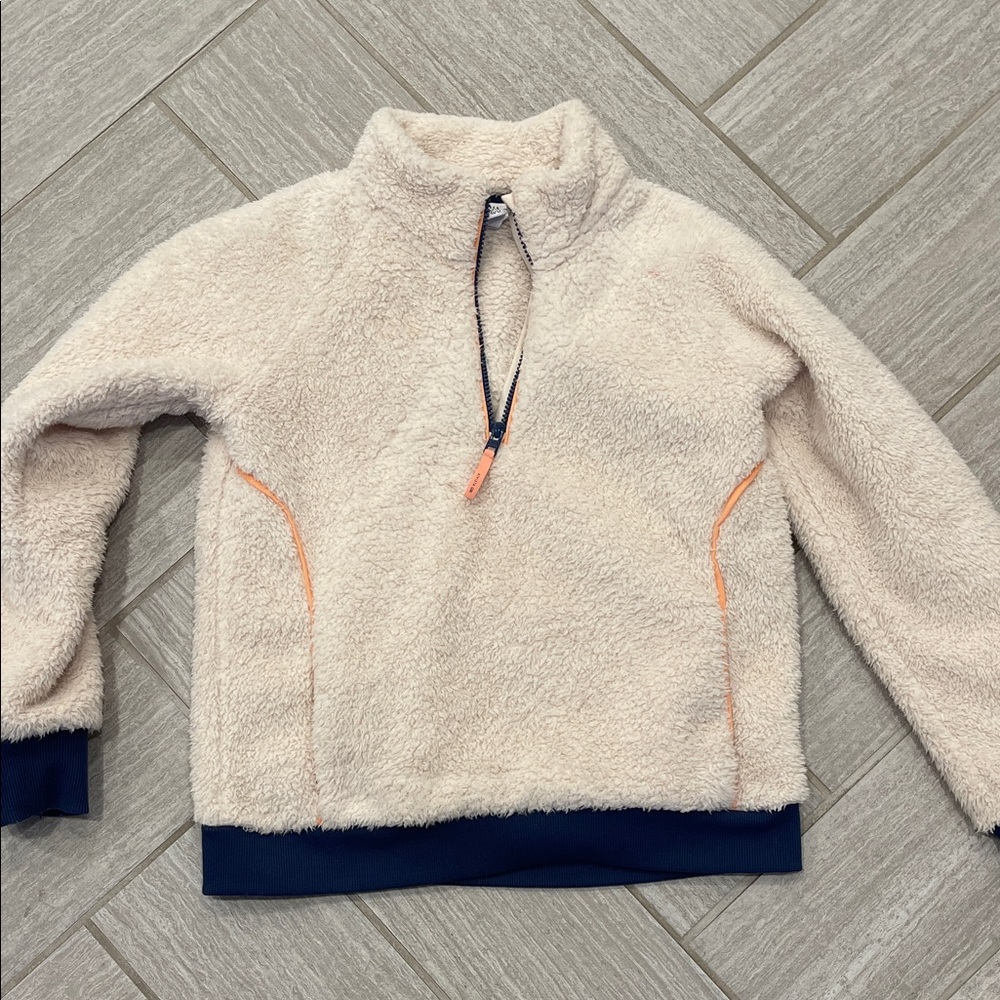 Athleta Girl Cream Fleece with Navy and Orange Trim
